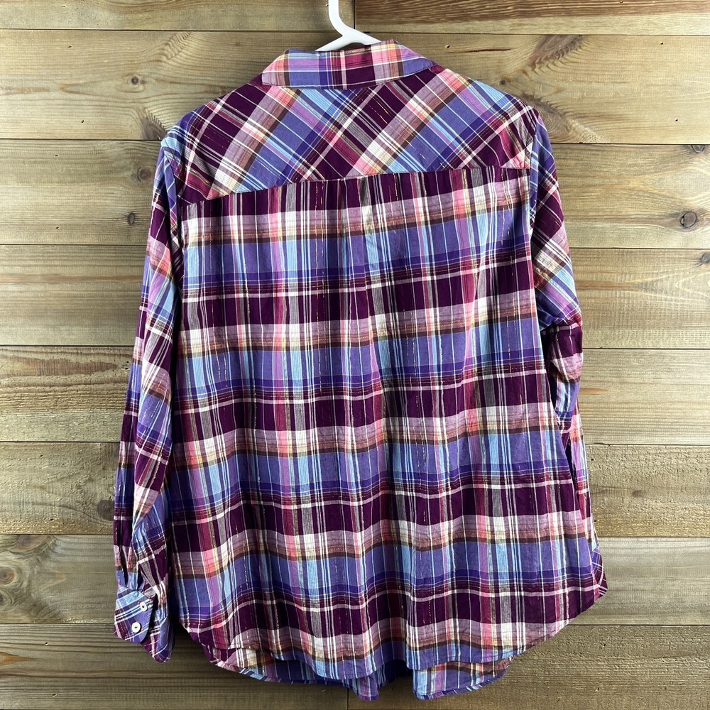 Talbots Womens Shirt Long Sleeve Button Up Plaid Metallic Lightweight Cotton 2X - Picture 6 of 8